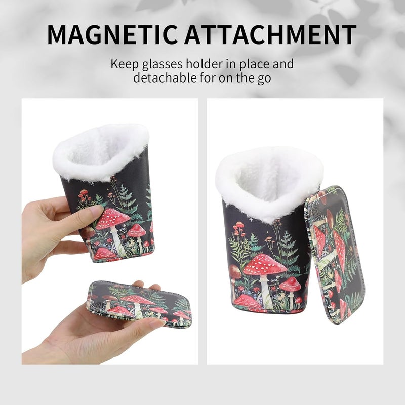 FlyingMage Store Plush Lined Eyeglasses Holder, Cute Magnetic PU Leather Glasses Stand Case for Women Men Kids - Image 3